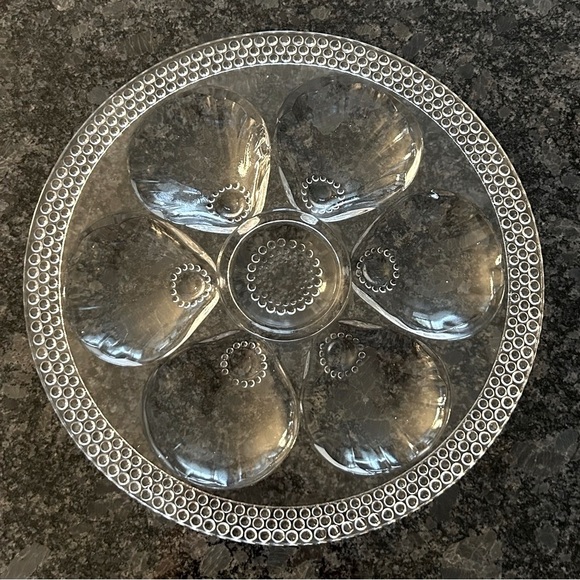 VINTAGE Oyster plate Clear Glass Round Serveware Platter with Textured design - Picture 1 of 3